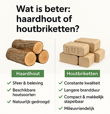 Wat is beterL haardhout of houtbriketten?